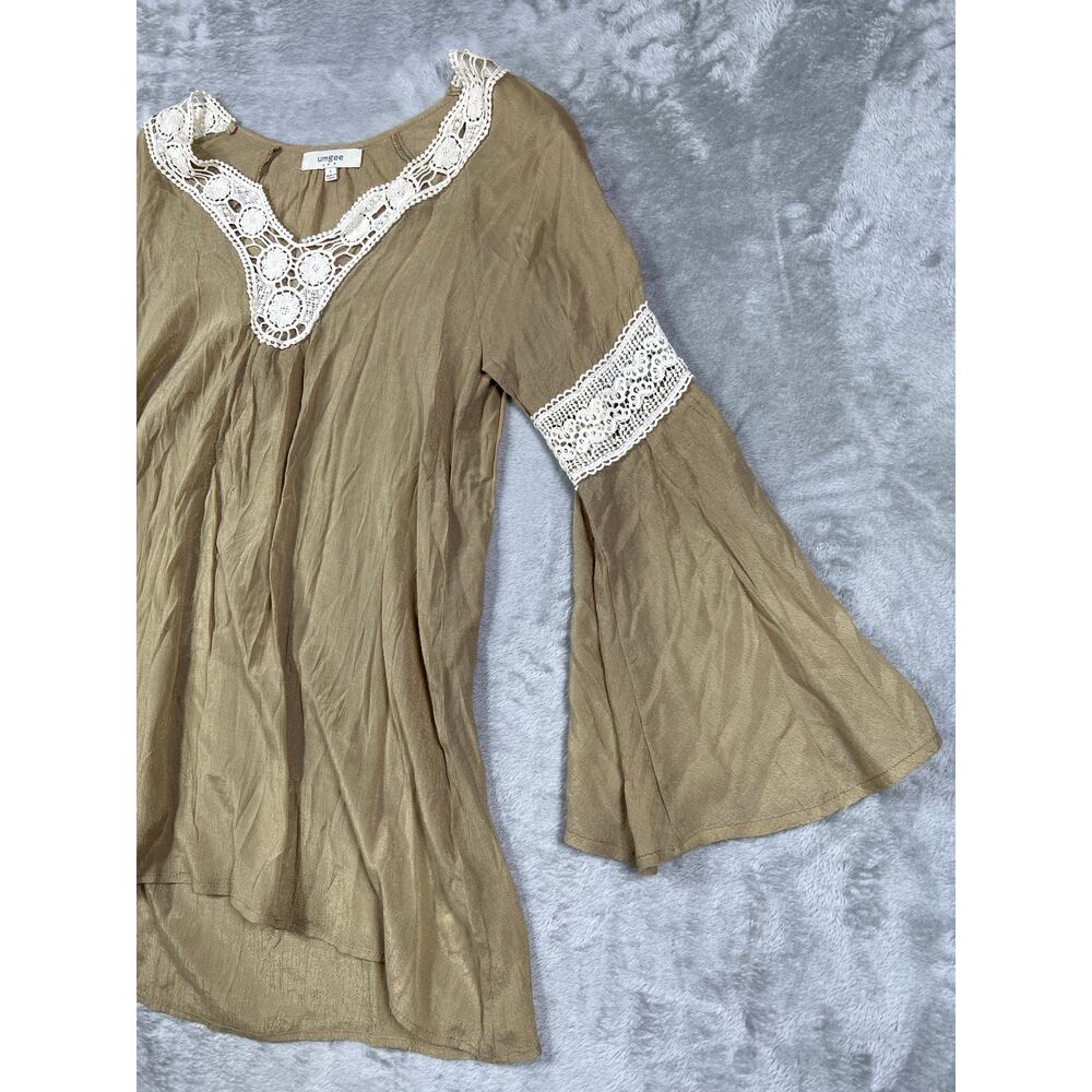 Umgee USA Large Boho Lace Trim Tunic Top Bell Sleeve Peasant Gypsy Blouse - Picture 4 of 8